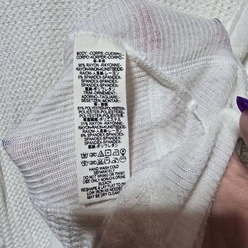 We The Free People Catalina White Waffle Knit Thermal Top Small Vanilla Basic - Picture 5 of 5